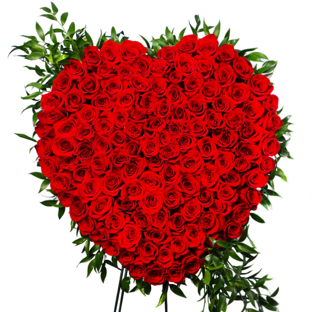 Luxury Red Rose Funeral Heart Delivery Vancouver | Best Funeral Hearts and Crosses in Burnaby | Adele Rae Florist