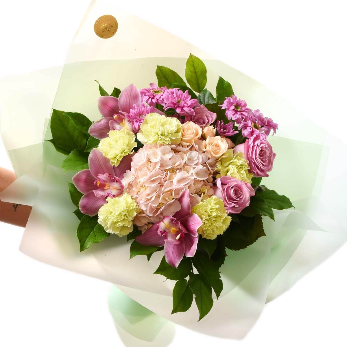 A bouquet of flowers in lavender and pink shades for a Birthday