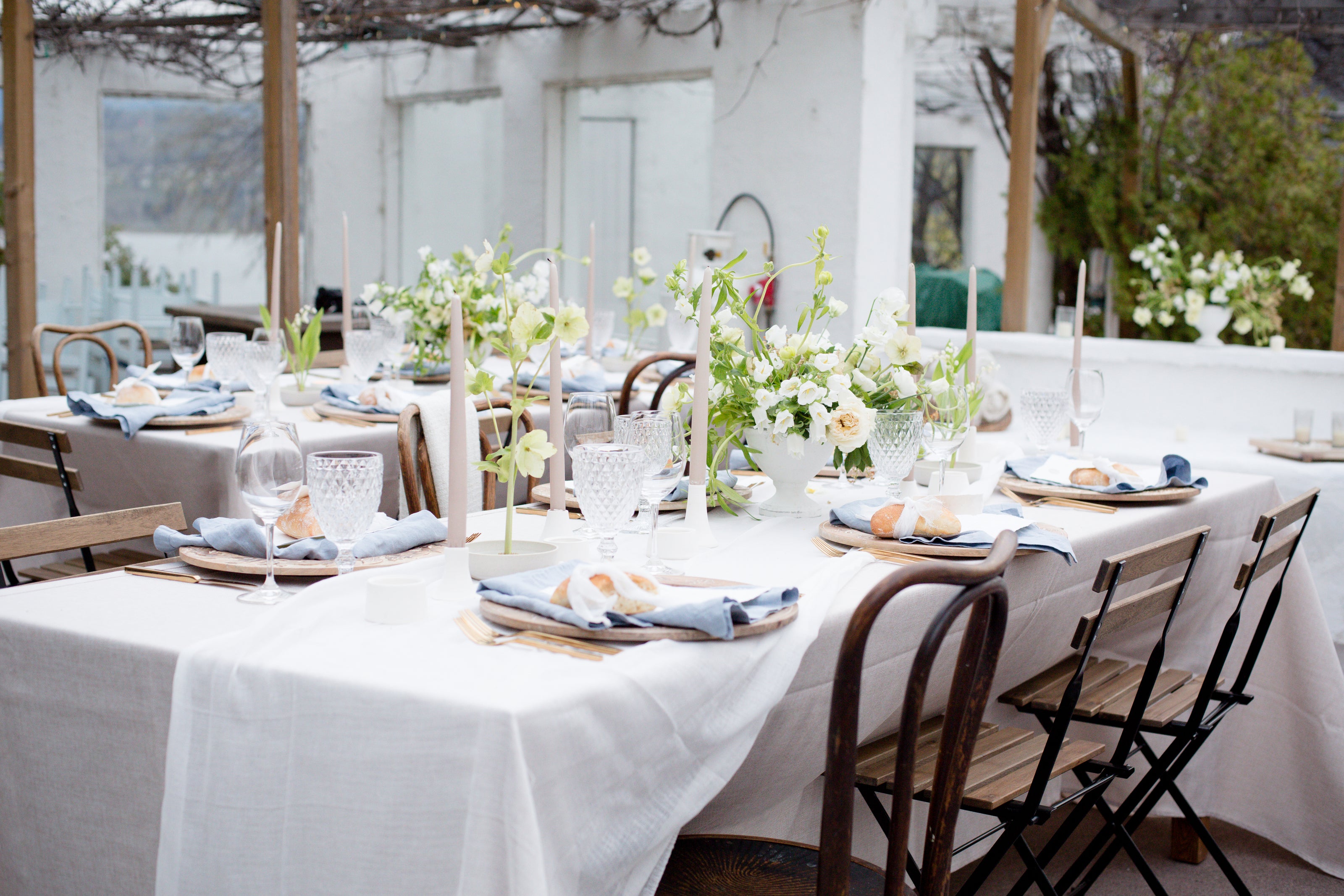 Wedding table centrepieces with white flowers from Adele Rae florist