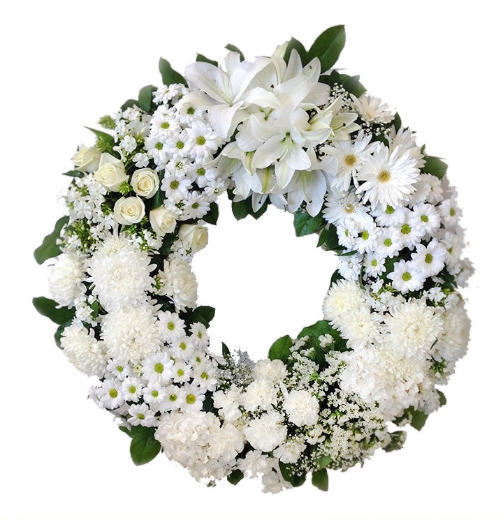 Burnaby BC White Funeral Flower Wreath Tribute - Adele Rae Florist