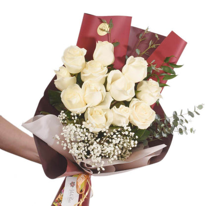 Dozen white roses bouquet by Burnaby Florist Adele Rae