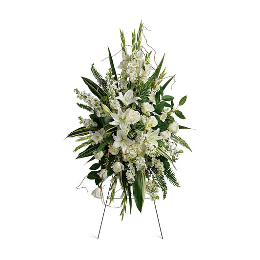 Funeral Standing Spray with white flowers in Vancouver, Canada