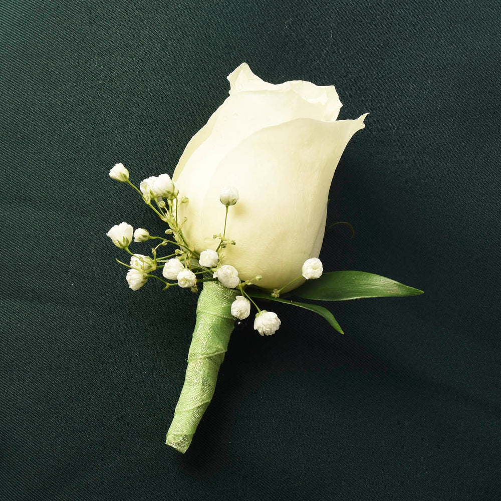 White Rose Wedding Flowers Boutonniere - Vancouver BC