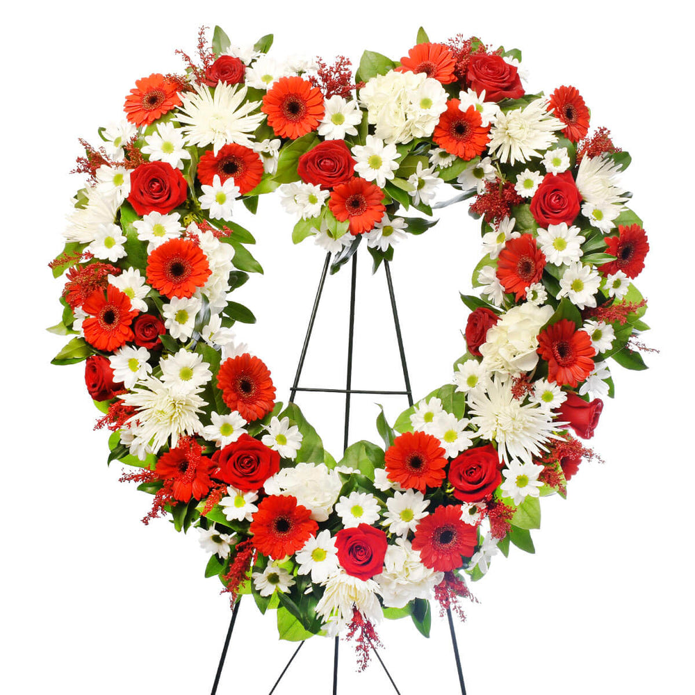 Heart shaped funeral flower heart for delivery in Vancouver and Burnaby.