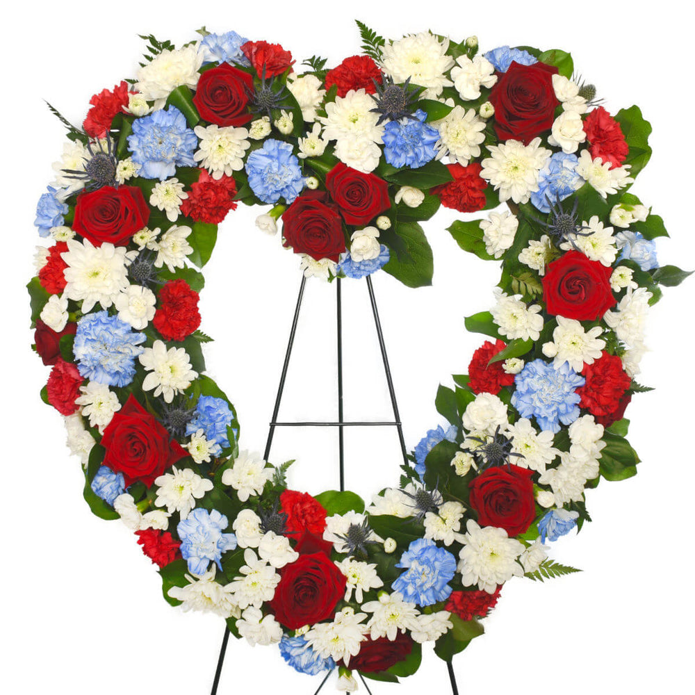 Vancouver Funeral Flower Heart Blue White and Red | Adele Rae