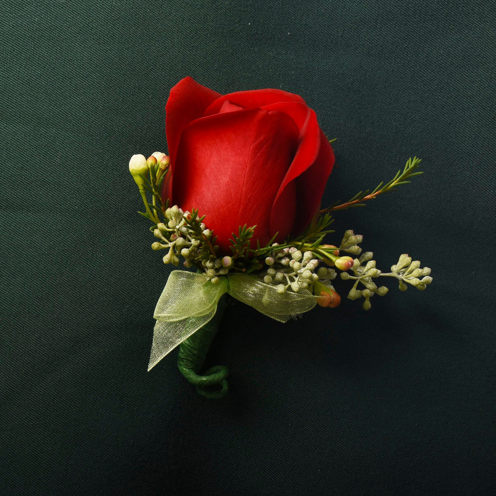 Red Rose Classical wedding or prom boutonniere from Vancouver Florist Adele Rae.