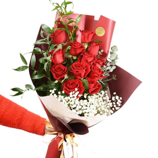 Valentines bouquet with 12 red roses in Burnaby BC